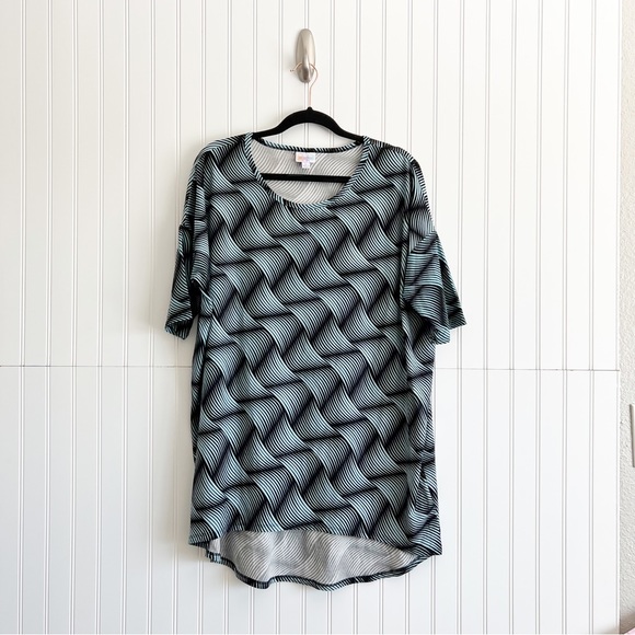 Lularoe Irma Tunic Blue Black Striped Kaleidoscope - Picture 1 of 5